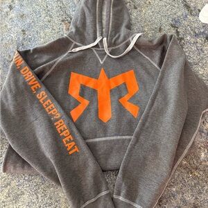 Beimar Gray Hoodie Sweatshirt with Orange Logo and Text Large
